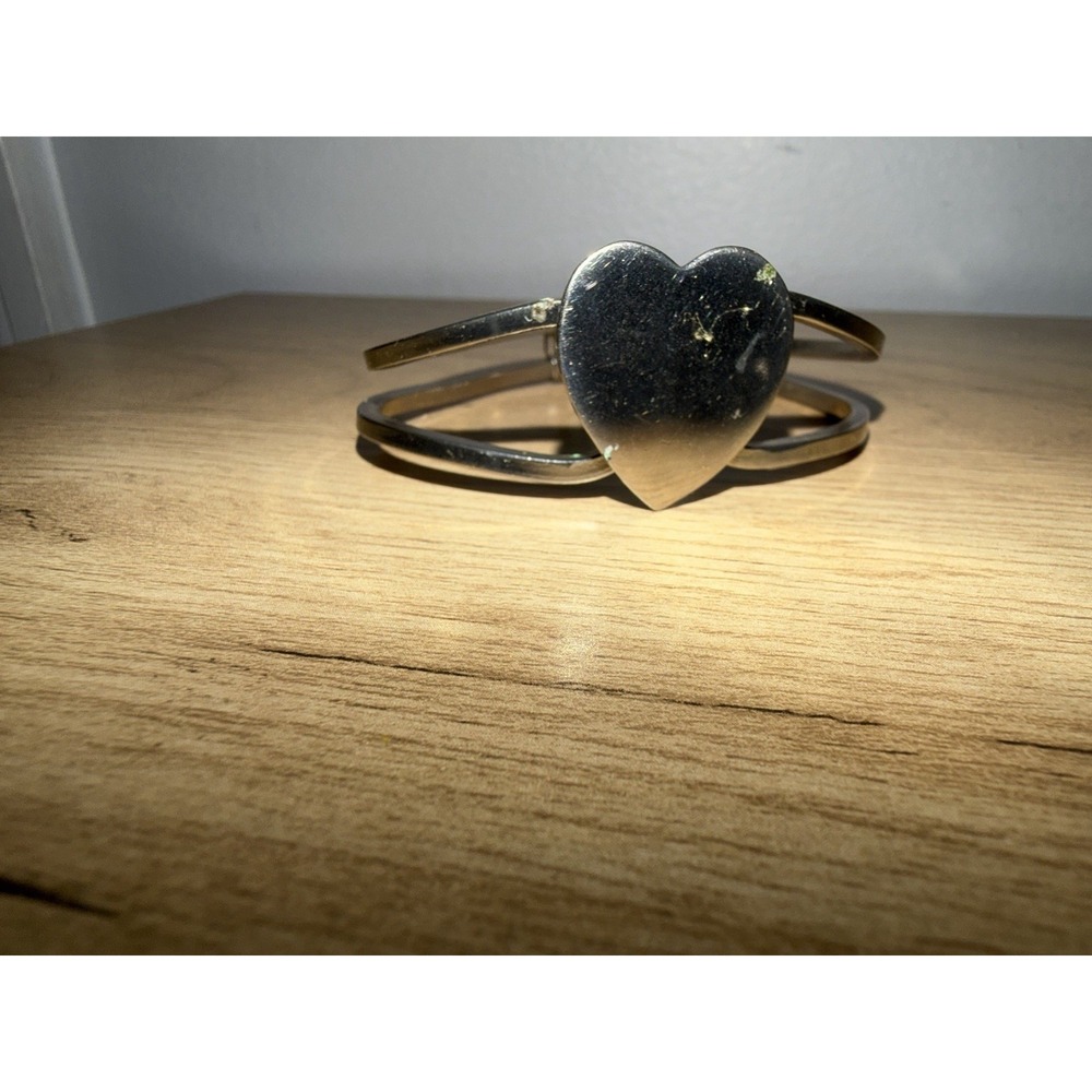 Vintage Heart Bangle Bracelet Clamper Silver Tone